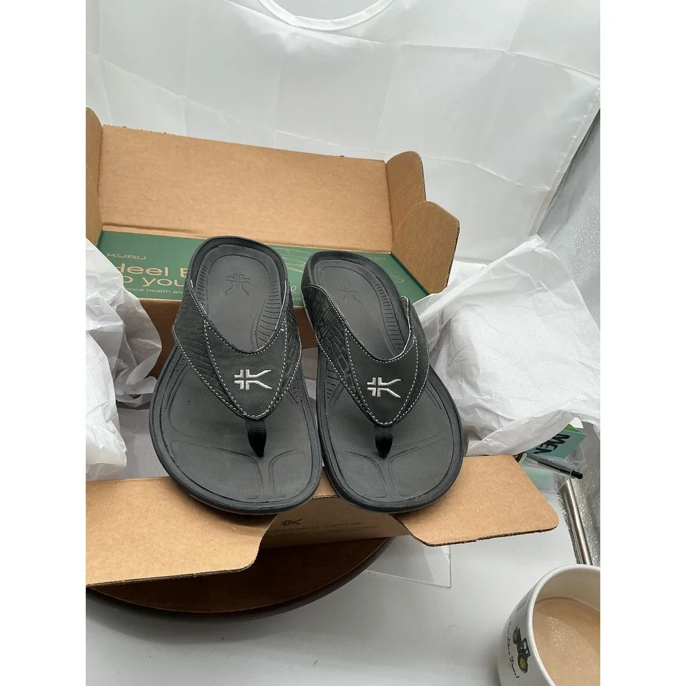 Kuru Kala Mens Orthotic‎ Flip Flop Sandals Grey Black Size 8